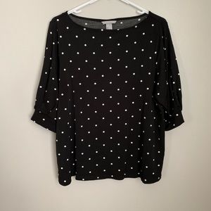 H&M Black And White Polka Dot Blouse Sz L